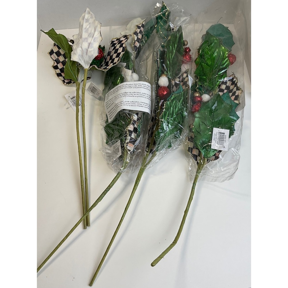 MacKenzie-Childs Christmas Holly Pick Nostalgia Spray Courtly Check 5pc Set NEW